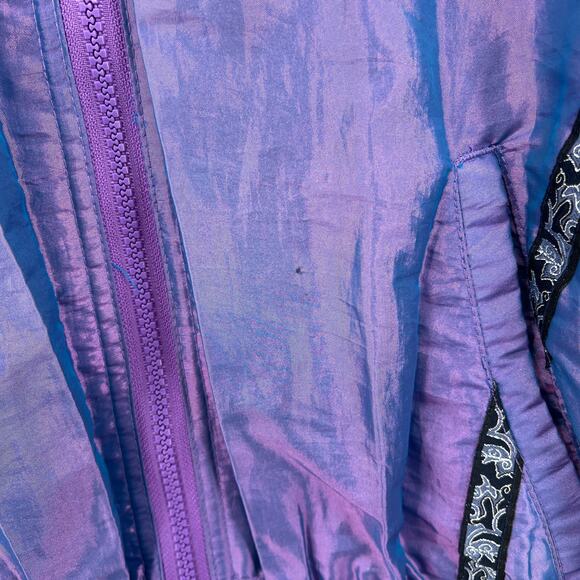 VINTAGE OUTBROOK 80s Windbreaker Jacket Women M Metallic Purple Blue Cinch Waist - Picture 11 of 16